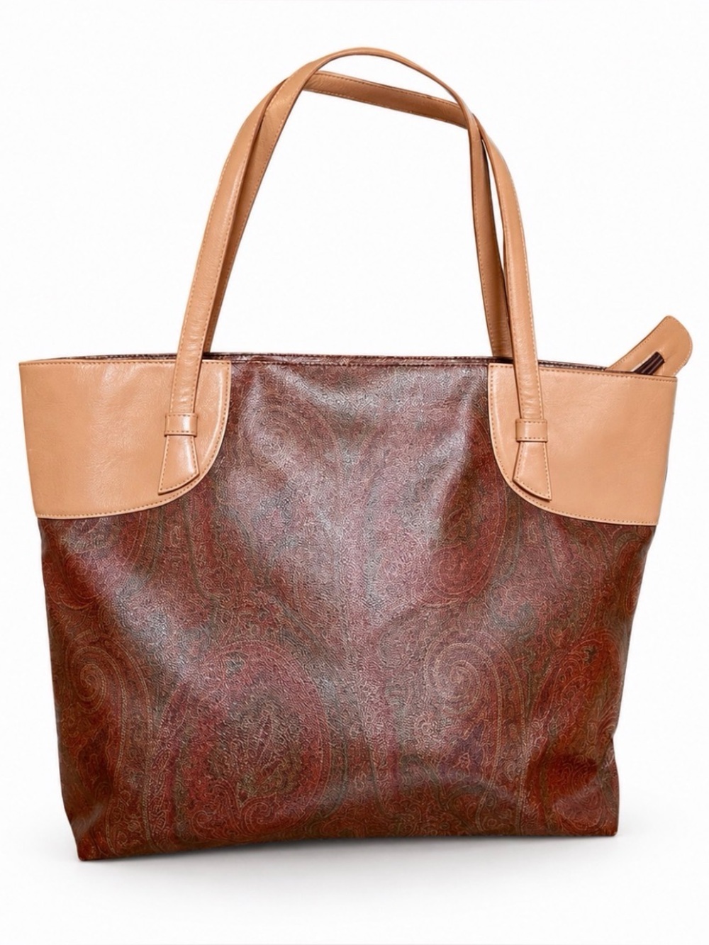 Etro Large Leather & Coated Canvas Paisley Print Tote Bag